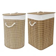 Cesto ropa sucia con tapa Transpirable Pongotodo plegable con funda interior  Cesta para Ropa Sucia de Bambu Natural  Cesta Mimbre de Almacenaje  redondo o cuadrado  35 x 50 cm