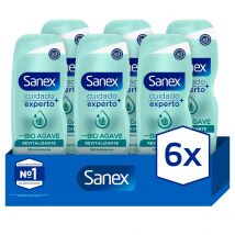 Gel de ducha o baño Sanex Natural Prebiotic de Bio Agave revitalizante 600ml Pack de 6