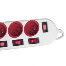Regleta Maclean, cable de extensión de 5 tomas, con interruptores, 250 VCA/10 A, 1,5 m, MCE204 R/W