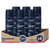 NIVEA MEN Pack ahorro - Deep Carbón Negro Dry & Clean Spray, Desodorante para hombre 150ml x 6 unidades