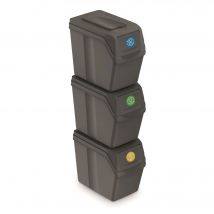PROSPERPLAST Juego de 3 cubos de reciclaje con capacidad de 60 litros de compartimentos en color gris 39x23x33 cm