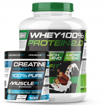 Pack Whey 100% Protein 2000g + Creatina 300g MuscleFIt / MuscleVip  Aumento Muscular