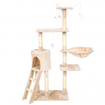 Casa Basics - Árbol Rascador para gatos  55 x 35 x 144 cm NENI Altura de 144 cm, Incluye 1 escalera, 1 caseta, 3 Plataformas Mirador, 4 ratas, 1 Nido - Árbol para Gatos en Beige/Negro/Gris