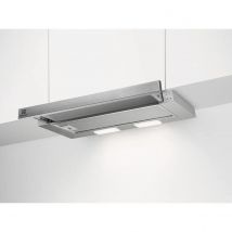 Electrolux lfp226s telescopic integrated hood silver 330 m³/h with stainless steel housing, LED lights, and washable aluminum grease filter for high suction in kitchen exhaust applications.