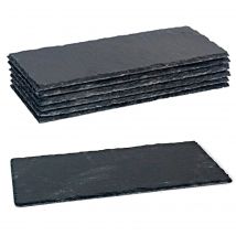 Pack de 6 bandejas de pizarra rectangulares 30 x 15 cm. Platos llanos, tablas de piedra natural para servir alimentos, quesos, aperitivos