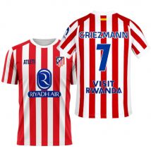 Atletico de Madrid - Camiseta Griezmann 25-26 | Dorsal 7 Estilo Jugador | Rayas Rojas clásicas | Tejido técnico Transpirable Fans rojiblancos