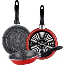 Magefesa K2 – Juego de 3 Sartenes (24/26/28 cm), Acero Esmaltado Vitrificado, Antiadherente Efecto Piedra, Apto para Inducción y Lavavajillas, Color Rojo