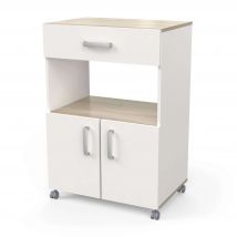 Mueble Auxiliar para Cocina con Ruedas 2 puertas en Color Blanco Mate y Roble Kronberg 88x60x41 cm