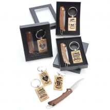 Lote Navaja + Llavero frases en caja - Detalles y obsequios para invitado - Comuniones, bodas, bautizos