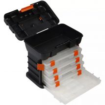 Caja de Herramientas tipo Cajonera con 4 Maletin 27x18x26,5 cm, Negra y Naranja, con varios compartimentos individuales. diferentes divisiones para almacenamientos de herramientas, bricolajes,