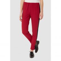 Pantalón mujer tiro medio, pantalones casual, estilo urbano, tejido suave, franja lateral negra, look sofisticado, cómodo, versátil, color rojo, talla S, ideal oficina y salidas, variaciones colores,