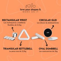 Manubri ovali FITFIU Fitness - Kit di manubri ovali da 2 kg ciascuno realizzati in morbido acciaio siliconico bianco per sessioni di allenamento con maggiore prestazioni, Collezione Forme