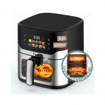 NARVI Freidora  de aire de Acero Inoxidable, sin Aceite. Capacidad 8L. Potencia 2200W, con Doble Grill y Doble Resistencia, Ventana Visible con Luz Interior, y Control Táctil Digital, con 10 programas