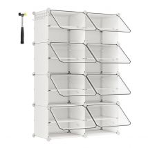 SONGMICS Mueble Zapatero Plástico, 8 Compartimentos, Zapatero Modular, Estantería Modular de Plástico, 30 x 40 x 30 cm Cada Cubo, con Puerta, Marco Acero, Panele Plástico, Blanco/Negro