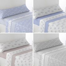 Juego de sábanas Modelo ALEATORIO ligero, suave, fresco. Azul, Beige. Juego de Cama 100% Microfibra tacto Satén. Cama de 150, 135, 90 y 105. Primavera, Verano. Dormitorio Elegante, Alegre,