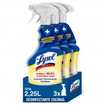 Lysol Spray desinfectante y limpiador quitagrasas cocinas, aroma Limón - Pack 3x750 ml