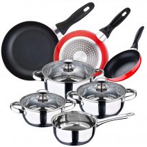 Batería de cocina 7 piezas SAN IGNACIO en acero inoxidable + Juego de 3 sartenes 16/20/24 cm SAN IGNACIO
