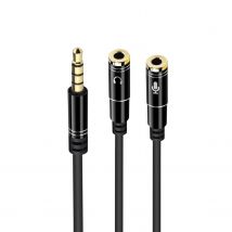 Cable adaptador de audio ewent jack 3.5mm macho a jack 3.5mm hembra x2 negro 0.30m