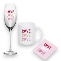 Set de Regalo San Valentín: Taza Love Mug 350ml con Copa Love Cham. 200ml y Posavasos Love - Celebra el Amor en Cada Sorbo 🎁❤️ #RegaloRomántico #TazaLove #CopaChampagne #SanValentín" Dcasa