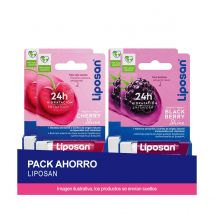 LIPOSAN Pack ahorro - Contiene bálsamo labial sabor mora x2 y bálsamo labial sabor cereza x2
