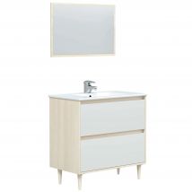 Mueble De Baño Verona Con Patas En Color Blanco Brillo y Roble 80x45x80 cm