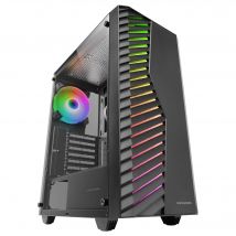 MARSGAMING MC-VOLT, Caja Gaming ATX, Ventilador ARGB 120mm, Rejilla Frontal ARGB, Ventana Lateral Completa Cristal Templado, Gestión de Cableado, Semitorre PC con Soporte Refrigeración Líquida, Negro