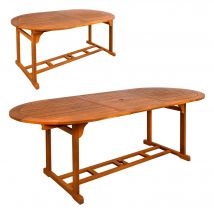 Aktive - Mesa de jardín extensible, 150/200x90x74 cm, 6-8 comensales, material 100% madera acacia, forma ovalada, uso exterior e interior, resistente y duradera, agujero de Ø5 cm para sombrilla,