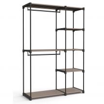 SONGMICS Armario de Ropa, Armario Plegable, Perchero con Barras, Armario de Almacenamiento Abierto, Organizador de Almacenamiento, Guardarropa, Dormitorio, 43 x 112 x 165 cm, Gris/Negro