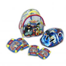 Mochila de Casco y Protecciones, con diseños exclusivos de Beyblade (8765) Incluye divertida mochila. Protecciones para rodillas y codos. Set para principiantes. Calidad al mejor precio. De acuerdo a