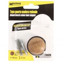 WOLFPACK LINEA PROFESIONAL Tope Puerta Atornillable Madera Redondo Color Roble Claro (Con taco y tornillo)