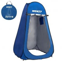 Tienda  cambiador playa, camping ducha 1 adulto, 120x190 cm, tienda  montaje Pop Up, bolsillo y puerta con cremallera doble, tejido Oxford azul, protección UPF+50 y waterproof, incluye 4 piquetas