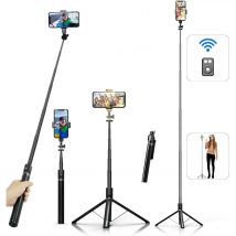 FGNS 168cm Trípode soporte para Teléfono Movil, Palo Selfie con Control Remoto Desmontable para Teléfono Móvil, Tripode Giratorio de 360° Mejorado, Soporte de Trípode de Teléfono Compatible con iPhone