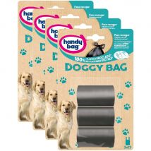 Handy Bag Doggy Bag - Bolsas para Caca de Perro, Extra Resistentes, No Gotean, con Asas para facilitar el Cierre, Opacas e Higiénicas, 100% Materiales Reciclados, 12 rollos de 12 bolsas = 144 Bolsas,