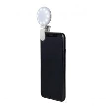 Celly Anillo de Luz Selfie con clip para Smartphones, Clicklight universal recargable USB 3 tonos, Blanco L