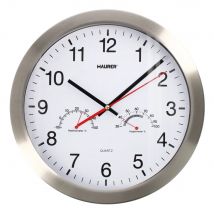 MAURER Reloj De Pared Ø 30 cm. con Higrómetro y Termómetro. Frontal de acero