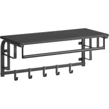 VASAGLE Appendiabiti da Parete, Appendiabiti con 5 Ganci Rimovibili, Mensola da Parete, Barra Appendiabiti, per Ingresso, Camera da Letto, Soggiorno, Grigio Antracite e Nero/Rovere Dorato e Bianco