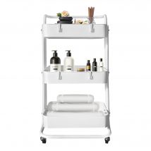 Carrito Almacenamiento Metálico Nyana Home 3 Estantes 85x44x37cm - Blanco Organizador Cocina Baño - Ruedas Giratorias 360º