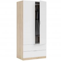Armario Habitación Juvenil o Infantil Luca 2 puertas Color Roble Artesano y Blanco Mate 82x52x180 cm