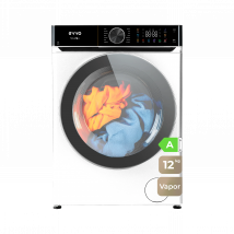 EVVO Lavadora 12 kg carga frontal Nova Q12, 1400 rpm, Clase energética A, Motor Inverter eDRIVE, tambor diamante ePROTECT, 14 programas, Función vapor Steam Wash, Smart LOAD, Lavado Rápido 15', Inicio