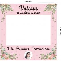 Oedim Photocall Mi Primera Comunión Fondo Rosa + Carteles, photocall Decorativo para comuniones, decoración para Eventos