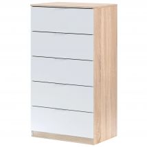Sinfonier Luca para Habitación Dormitorio con 5 cajones Organización Y Almacenaje Color Blanco Roble 110x60x40 cm