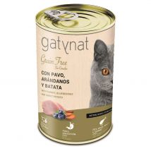 Dibaq Gatynat, comida húmeda para gatos, pavo, arándanos y batata,  sin cereales, pack 3 uds x 400 gr