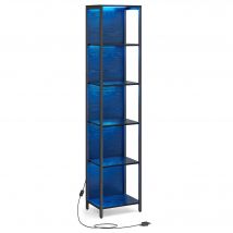 VASAGLE Estantería de 6 Niveles con Luz LED, Librería con Luces Ajustables, Marco de Acero, 30,3 x 40 x 178,6 cm, para Sala de Estar, Dormitorio, Oficina, Negro Ébano