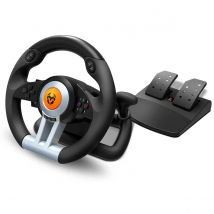 KROM K-WHEEL -Juego de volante y pedales Multiplataforma, palanca de cambios y levas en el volante, efecto vibracion, PC, PS3, PS4 y XBOX