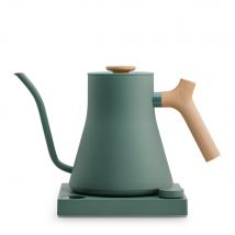 Hervidor eléctrico Fellow Stagg EKG Pro con cuello de cisne - Café filtrado a mano (vertido) y tetera, calentamiento rápido, verde ahumado UE con mango de arce