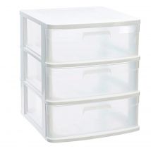 Tradineur - Cajonera sena 3 cajones, plástico blanco, 40 x 39 x 49,5 cm, torre de almacenaje, cajones opacos, organizador auxiliar multiusos, almacenamiento, dormitorio, baño, oficina