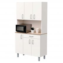 Mueble Auxiliar Cocina, Armario Cocina, Alacena Cocina Buffet 6 Puertas Blanco y Roble Kronberg 101x185 cm