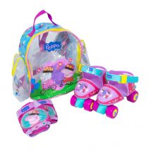 Mochila de Patines Infantiles mini Roller de 4 ruedas tallas 24-29 y Protecciones, con diseños exclusivos de Peppa Pig (9083) Compuesto por rodilleras . Set completo y seguro. Calidad al mejor precio.