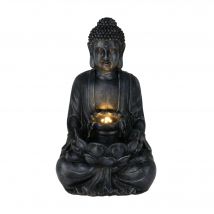 Well Home Fuente Buda en color Negro con Luces LED para Espacio Exterior 28,5x24,5x48cm