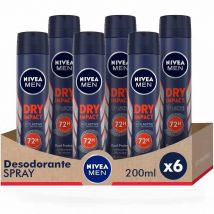 NIVEA MEN Pack ahorro - Dry Impact Spray Desodorante para hombre 200ml x 6 unidades